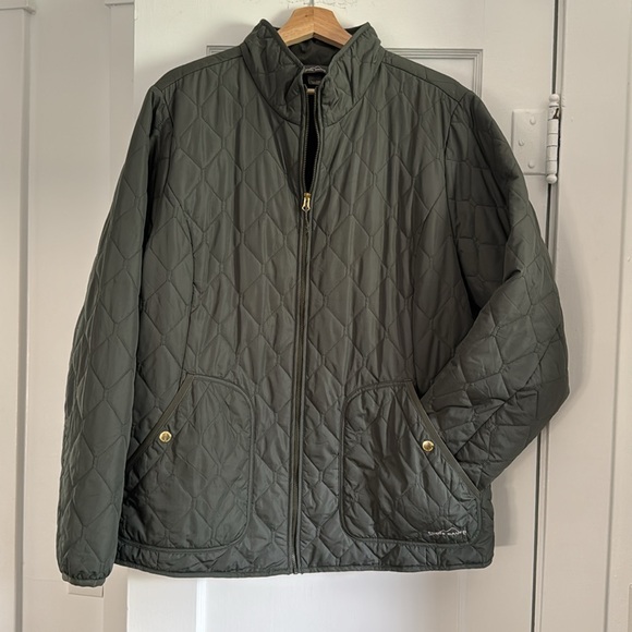 Olive Green Oversized Eddie Bauer Quilted Padded Full Zip Field Jacket - Picture 1 of 14